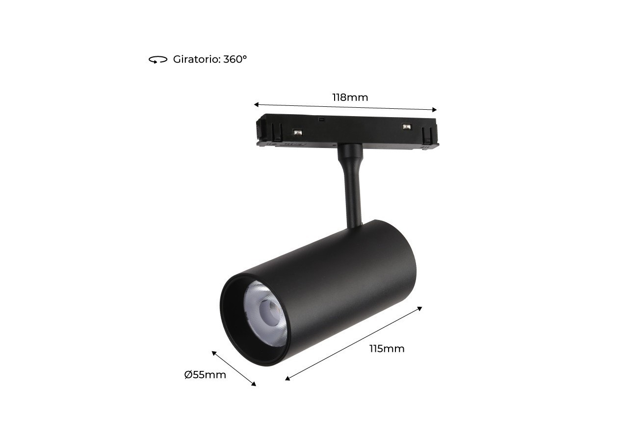 Spot LED sur rail magnétique 48V-18W-Noir - PMC-18W-N-BN - Barcelona LED
