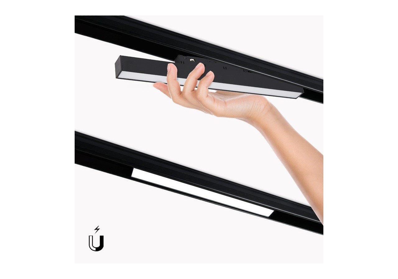 Spot LED linéaire opale sur rail magnétique 48V-10W-Noir - LM-300-N-BN - Barcelona LED