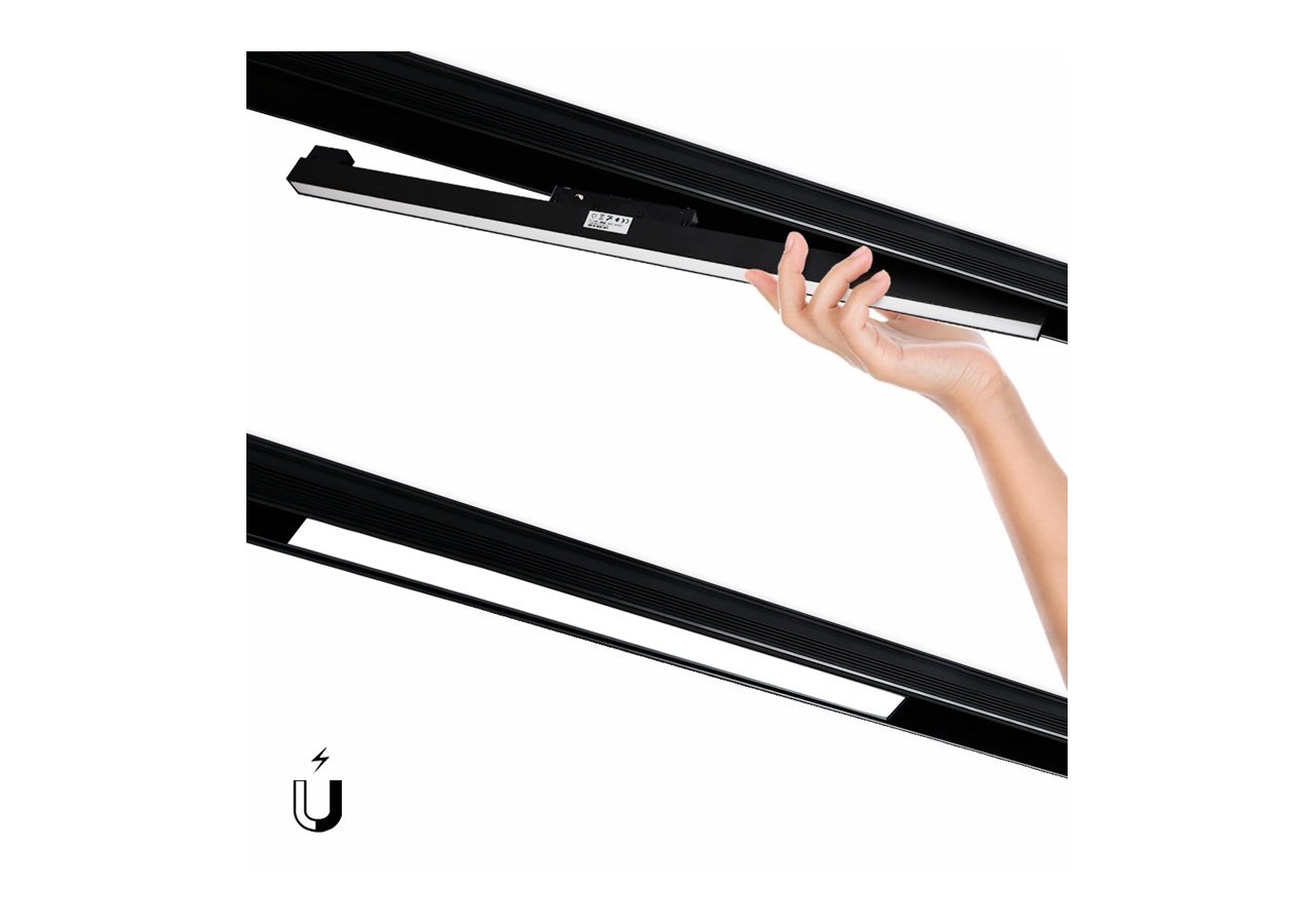 Spot LED linéaire opale sur rail magnétique 48V-20W-Noir - LM-600-N-BN - Barcelona LED