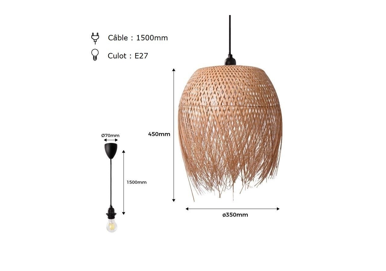 Suspension en rotin "Java" - K180-N - Barcelona LED