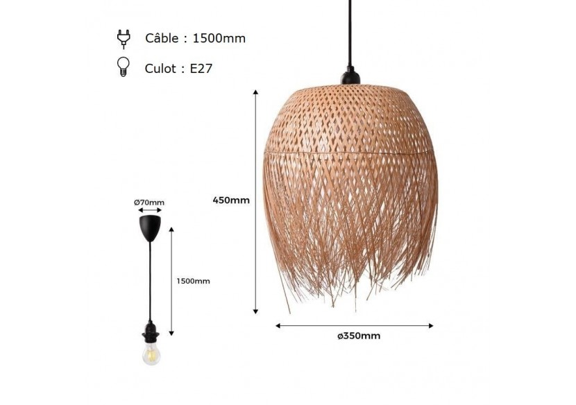 Suspension en rotin "Java" - K180-N - Barcelona LED Suspension en rotin "Java" - K180-N - Barcelona LED