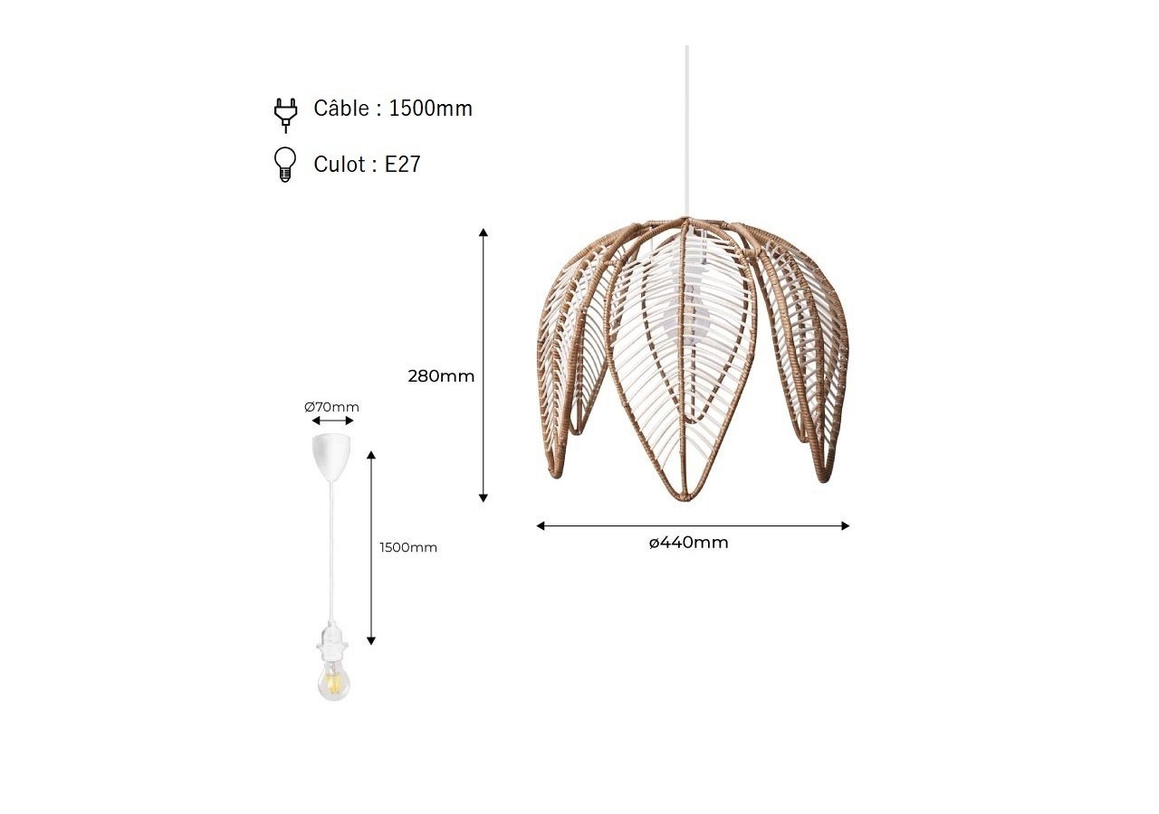Suspension en rotin "Bintan" en forme de fleur - K182-B - Barcelona LED