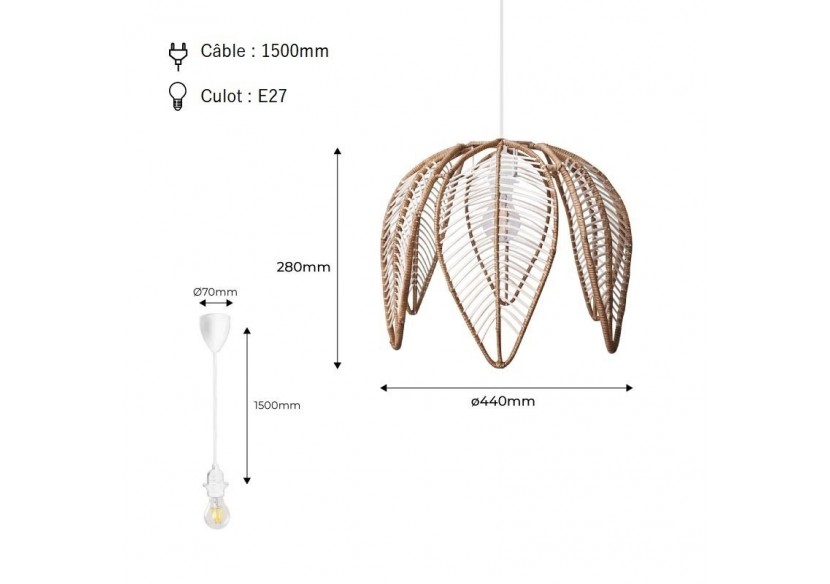 Suspension en rotin "Bintan" en forme de fleur - K182-B - Barcelona LED