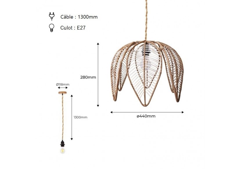 Suspension en rotin "Bintan" en forme de fleur - K182-CU - Barcelona LED