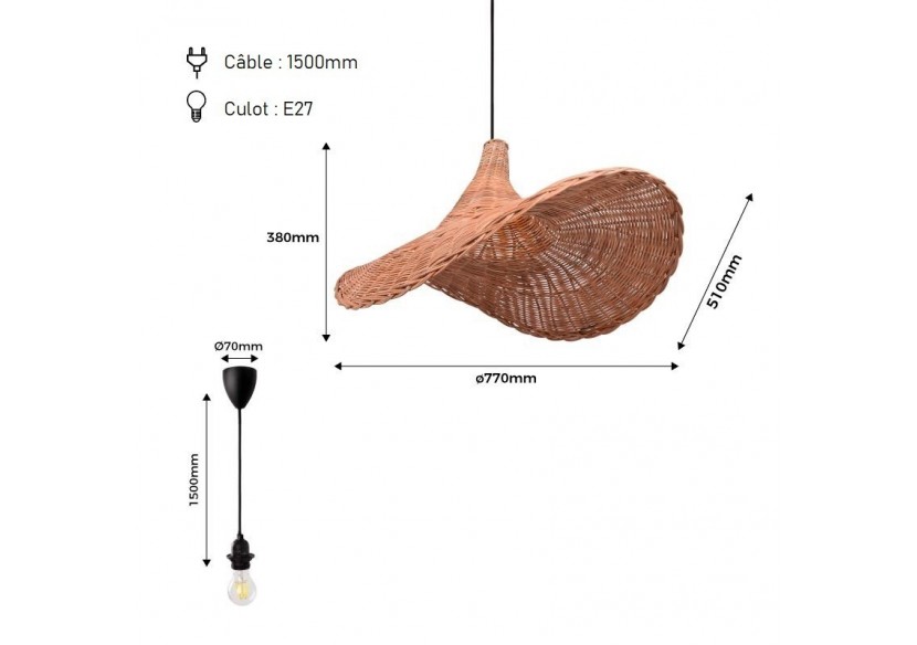 Suspension en osier "Tien" - K183-N - Barcelona LED