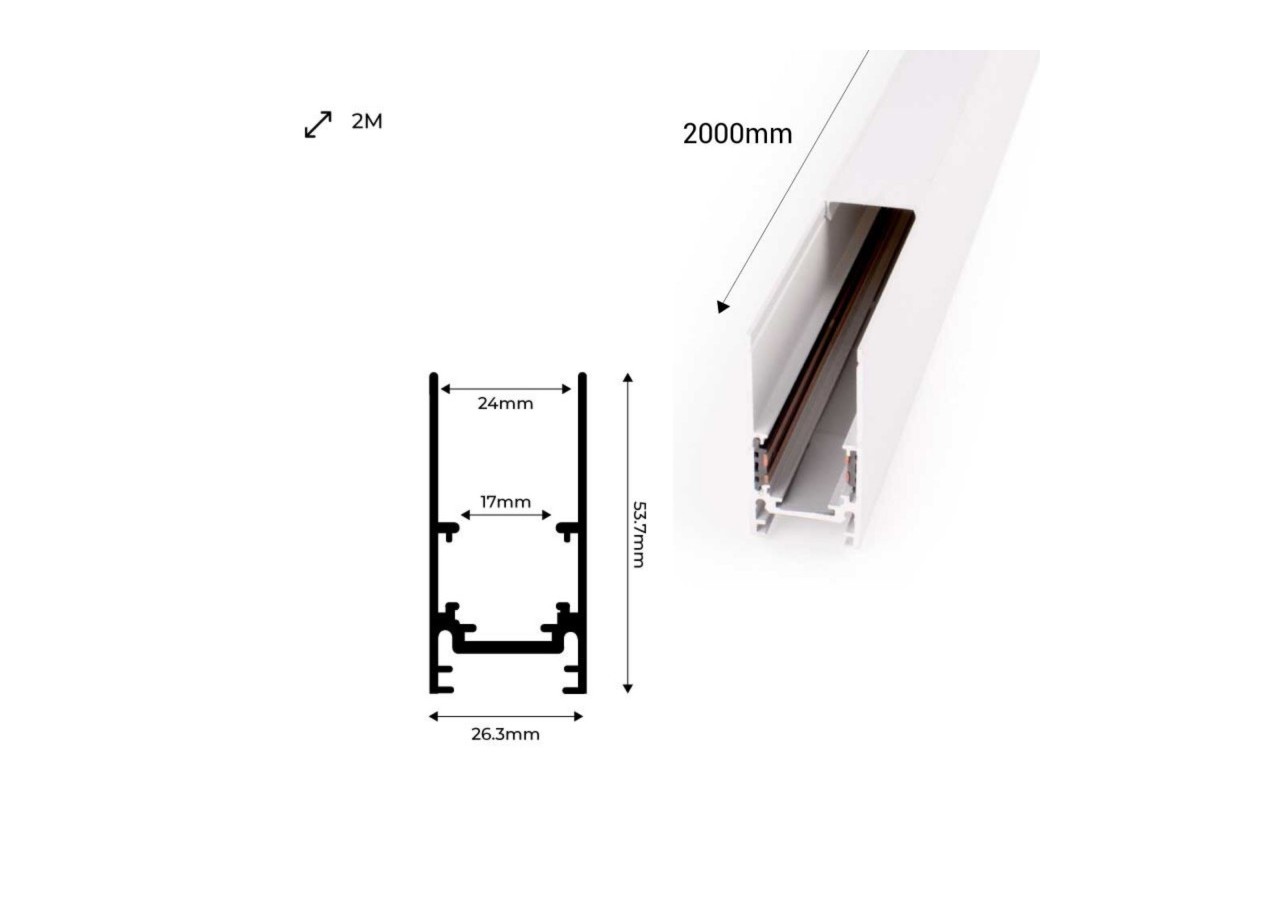 Rail magnétique 48V + kit de suspension-2 mètres - CMC-200-B - Barcelona LED
