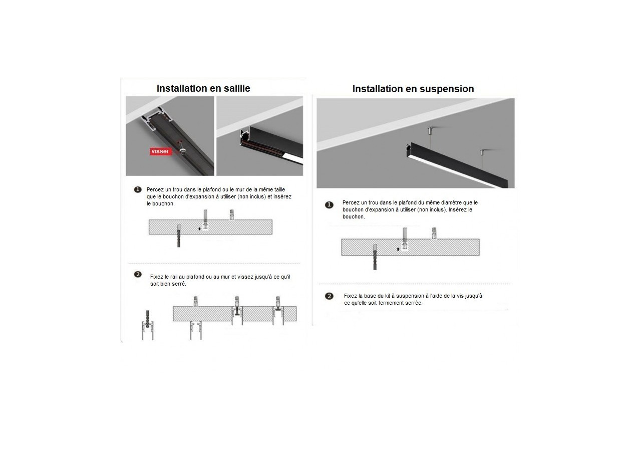 Rail magnétique 48V + kit de suspension-2 mètres - CMC-200-B - Barcelona LED