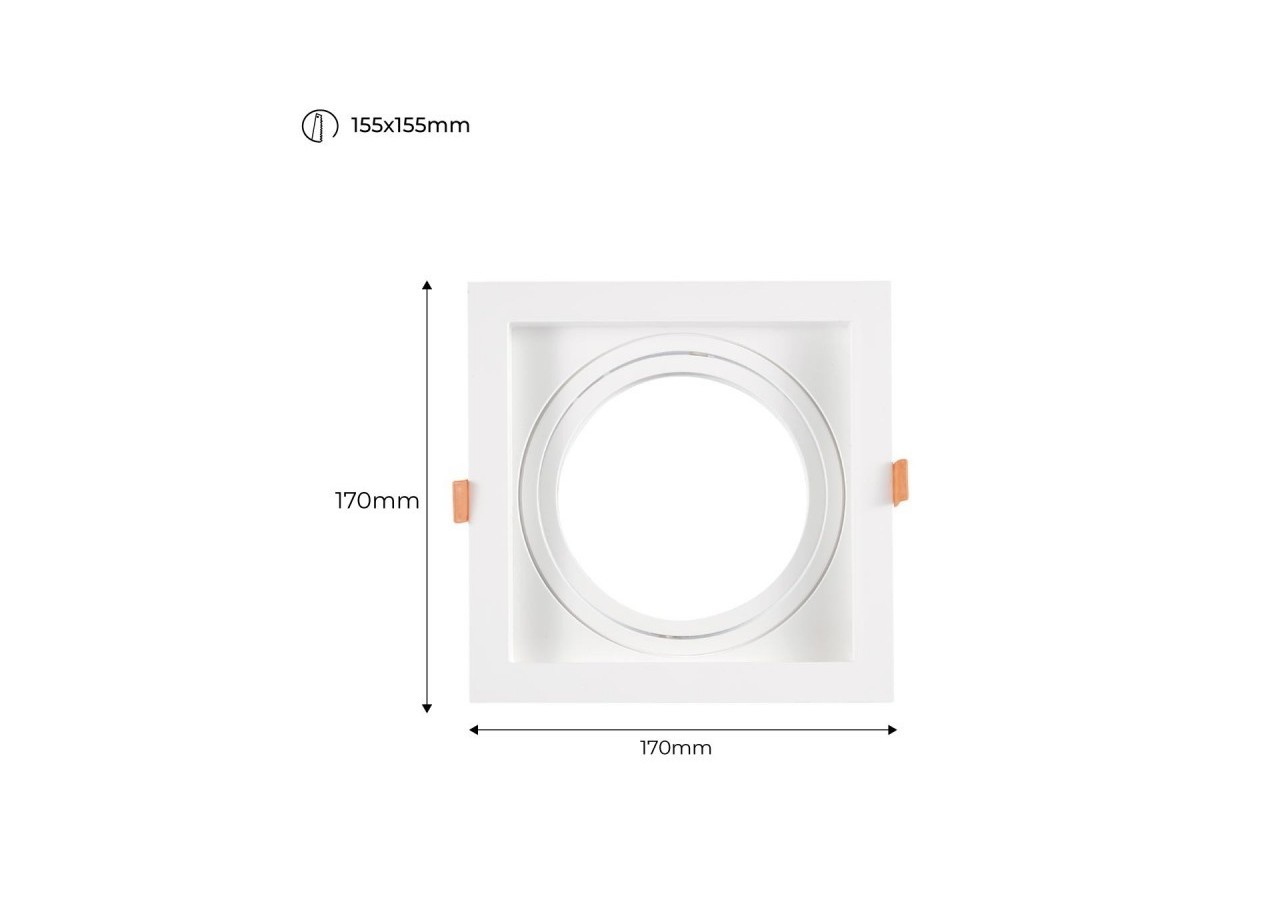 Collerette carrée en polycarbonate pour ampoule QR111 ou AR111-Coupe 155 x 155 mm - B1016-B - Barcelona LED
