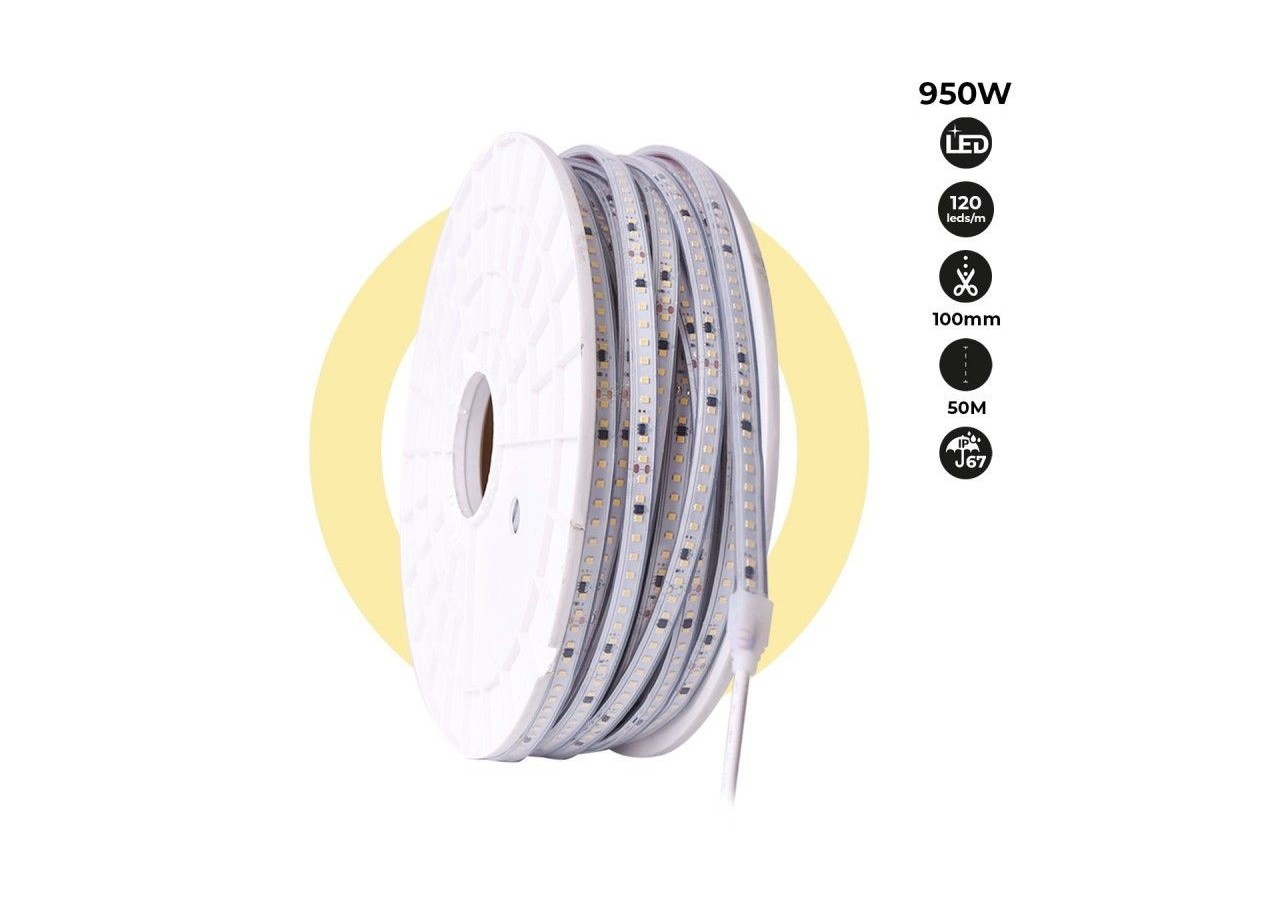 Ruban LED 220V-950W (6000xSMD2835) 12mm-Extérieur(IP67)-Rouleau 50 mètres-Sécable tous les 10cm - B1550-50-270 - Barcelona LED