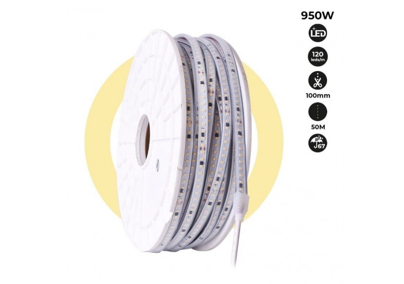Ruban LED 220V-950W (6000xSMD2835) 12mm-Extérieur(IP67)-Rouleau 50 mètres-Sécable tous les 10cm - B1550-50-270 - Barcelona LED Ruban LED 220V-950W (6000xSMD2835) 12mm-Extérieur(IP67)-Rouleau 50 mètres-Sécable tous les 10cm - B1550-50-270 - Barcelona LED