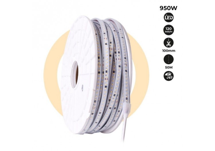 Ruban LED 220V-950W (6000xSMD2835) 12mm-Extérieur(IP67)-Rouleau 50 mètres-Sécable tous les 10cm - B1550-50-BN - Barcelona LED