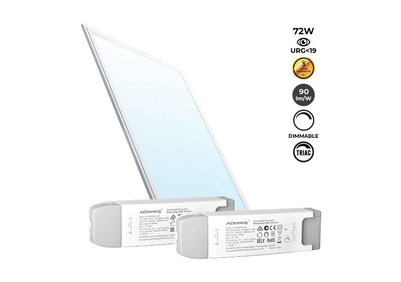 Panneau LED encastrable 120x60-Dimmable TRIAC-72W-UGR19 - K5234-TRIAC-BF - Barcelona LED