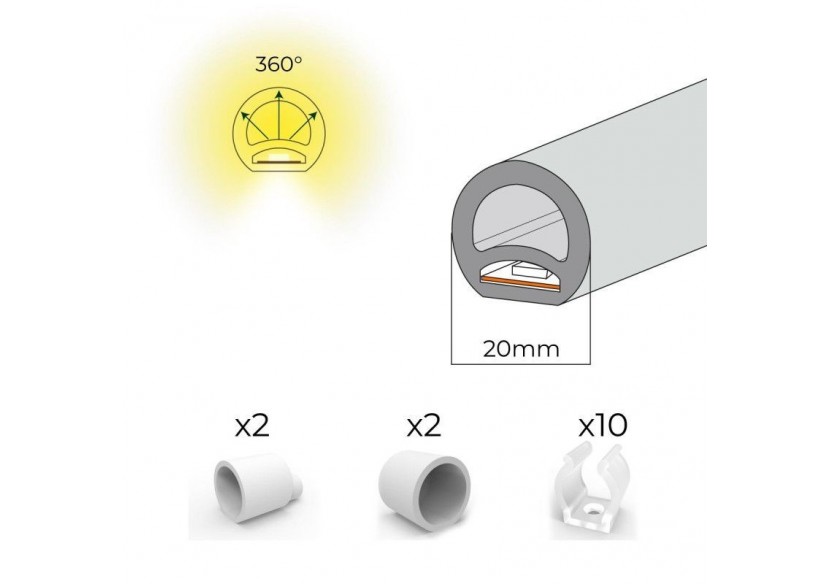 Néon LED flexible circulaire 360 degrés-24V DC-diamètre 20mm-5 mètres-13W/m-Kit complet-IP67 - N20D-5M-BC - Barcelona LED Néon LED flexible circulaire 360 degrés-24V DC-diamètre 20mm-5 mètres-13W/m-Kit complet-IP67 - N20D-5M-BC - Barcelona LED