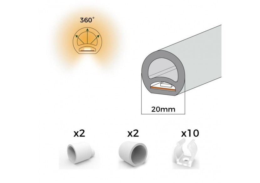 Néon LED flexible circulaire 360 degrés-24V DC-diamètre 20mm-5 mètres-13W/m-Kit complet-IP67 - N20D-5M-BN - Barcelona LED Néon LED flexible circulaire 360 degrés-24V DC-diamètre 20mm-5 mètres-13W/m-Kit complet-IP67 - N20D-5M-BN - Barcelona LED