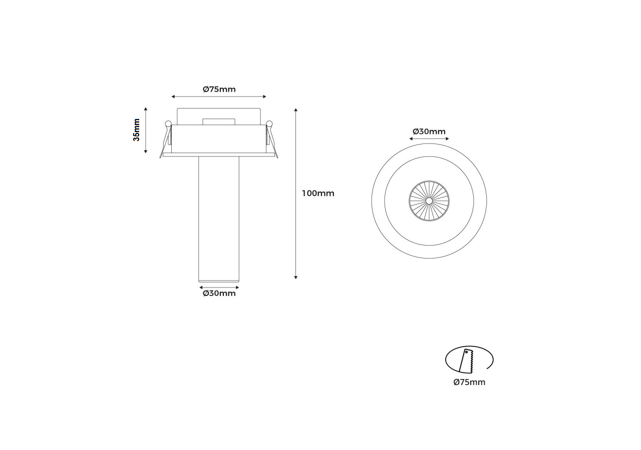 Spot LED encastré orientable "ALAI"-Zoom-100mm-2800K-LED COB-Puce Cree-7W - B860-B - Barcelona LED