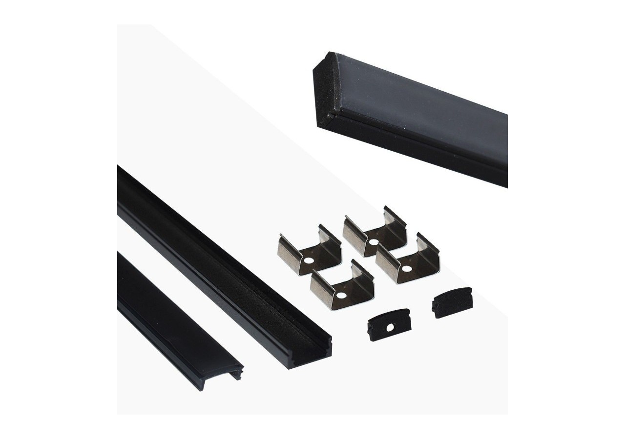Profilé saillie en aluminium pour bande LED avec diffuseur-17x8mm-4 clips-2 embouts-2m - KPERF17X8-N - Barcelona LED