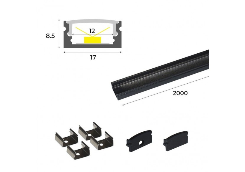 Profilé saillie en aluminium pour bande LED avec diffuseur-17x8mm-4 clips-2 embouts-2m - KPERF17X8-N - Barcelona LED Profilé saillie en aluminium pour bande LED avec diffuseur-17x8mm-4 clips-2 embouts-2m - KPERF17X8-N - Barcelona LED
