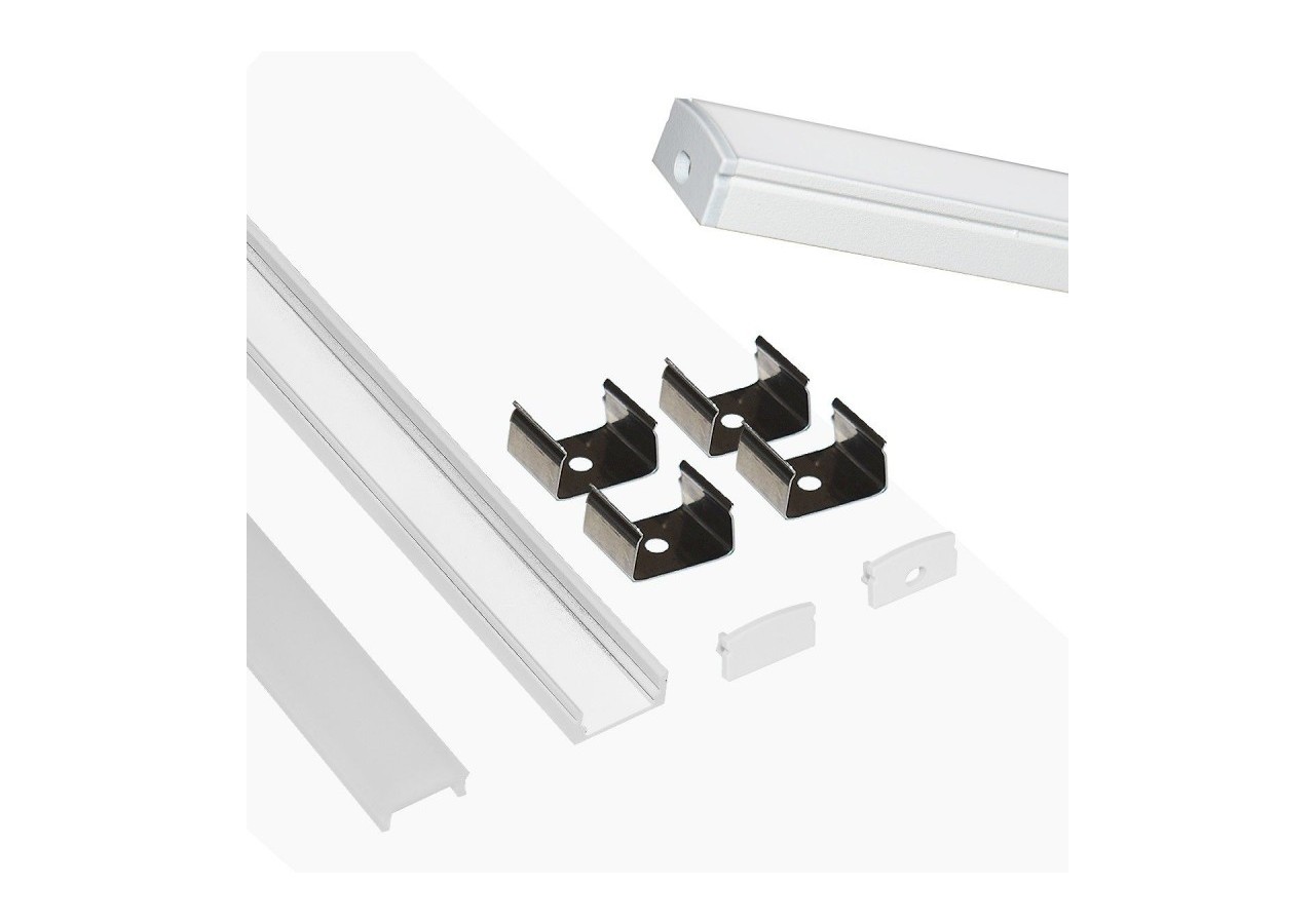 Profilé saillie en aluminium pour bande LED avec diffuseur-17x8mm-4 clips-2 embouts-2m - KPERF17X8-B - Barcelona LED