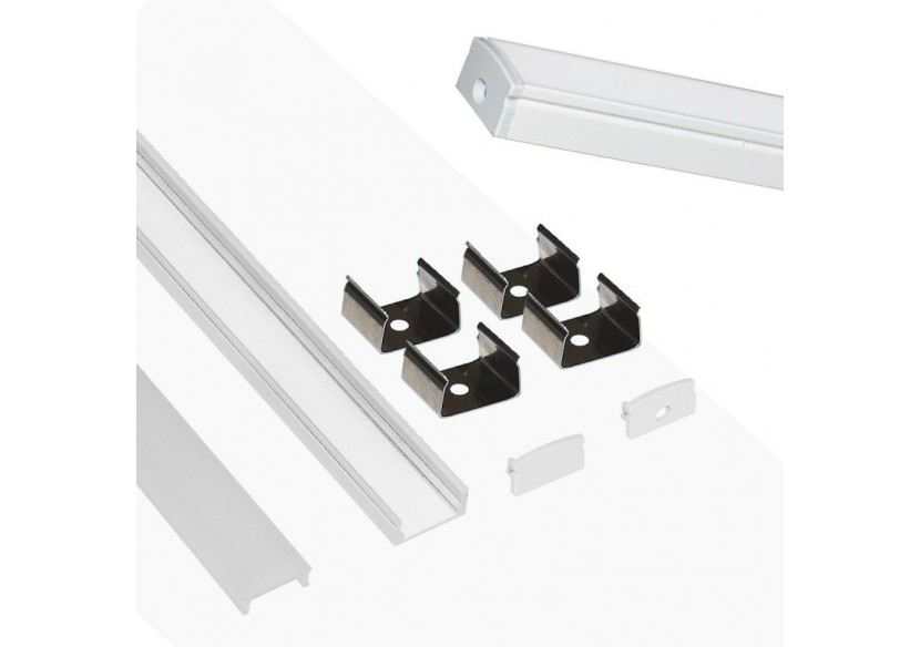 Profilé saillie en aluminium pour bande LED avec diffuseur-17x8mm-4 clips-2 embouts-2m - KPERF17X8-B - Barcelona LED Profilé saillie en aluminium pour bande LED avec diffuseur-17x8mm-4 clips-2 embouts-2m - KPERF17X8-B - Barcelona LED