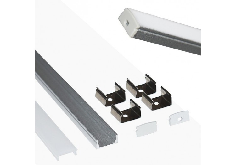 Profilé saillie en aluminium pour bande LED avec diffuseur-17x8mm-4 clips-2 embouts-2m - KPERF17X8-P - Barcelona LED