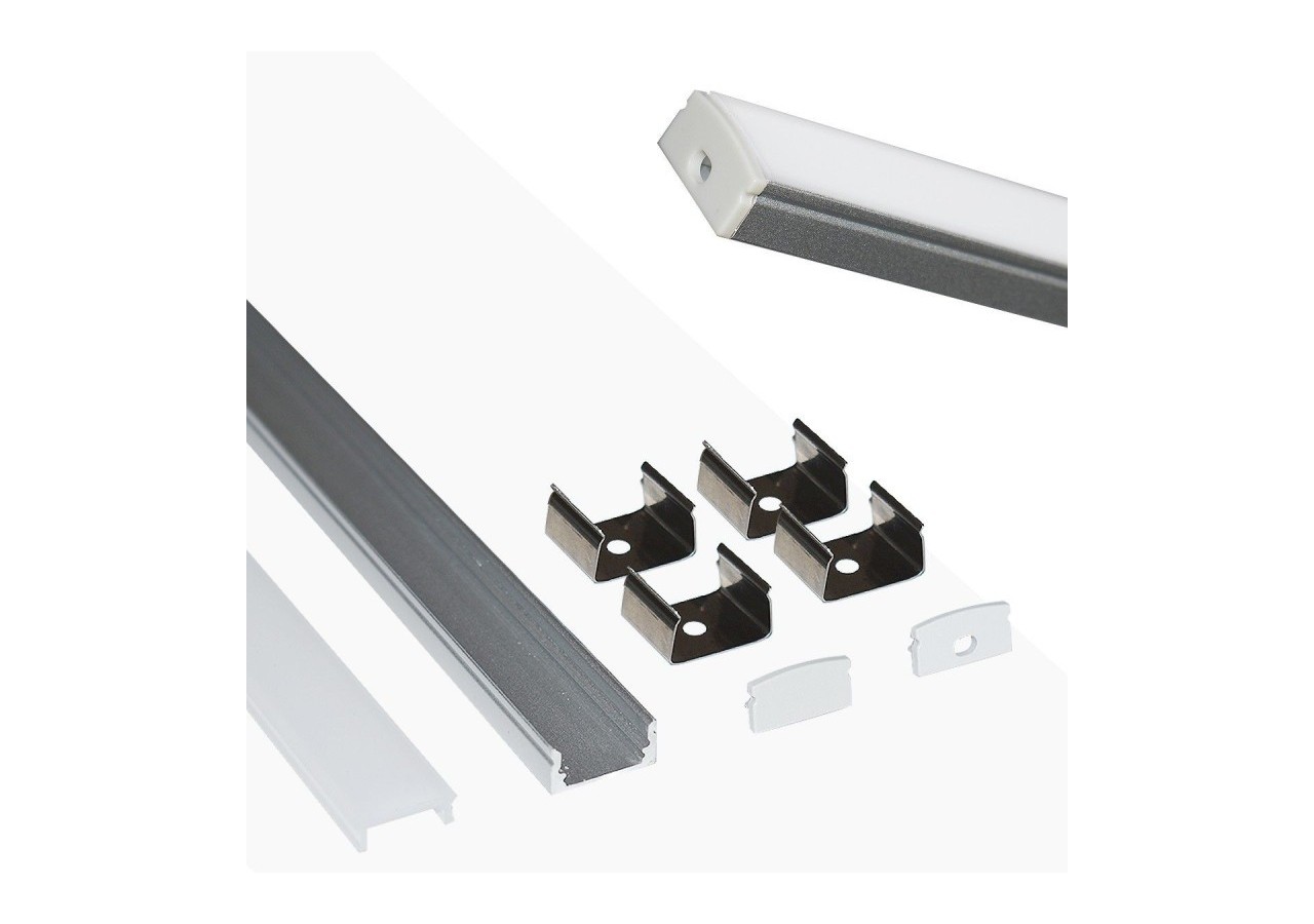 Profilé saillie en aluminium pour bande LED avec diffuseur-17x8mm-4 clips-2 embouts-2m - KPERF17X8-P - Barcelona LED