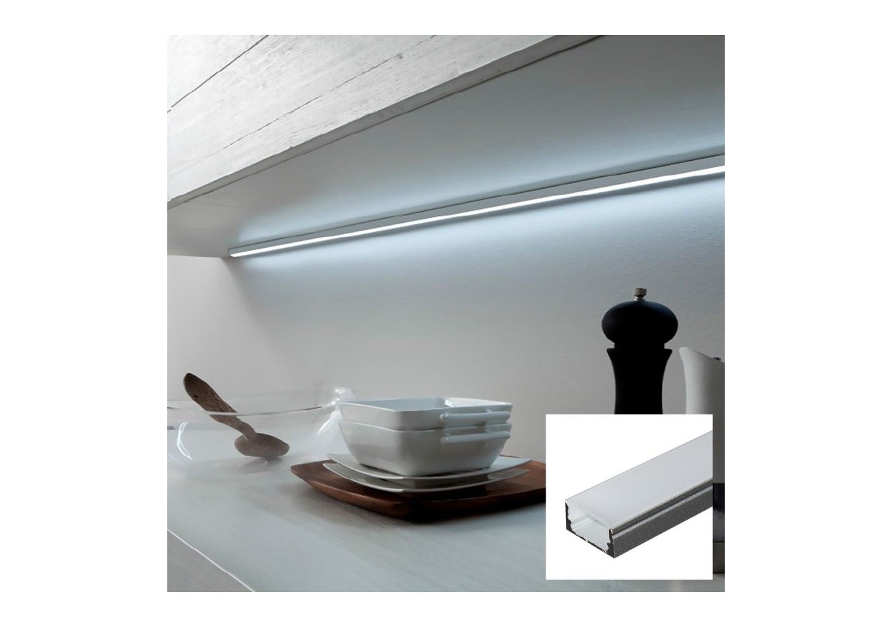 Profilé saillie en aluminium pour bande LED avec diffuseur-17x8mm-4 clips-2 embouts-2m - KPERF17X8-P - Barcelona LED