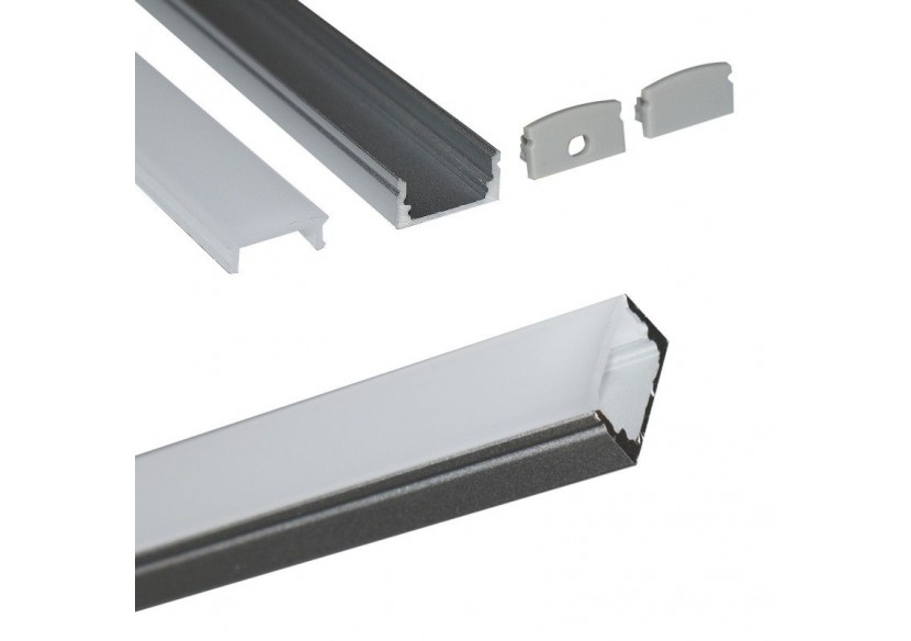 Profilé saillie en aluminium pour bande LED avec diffuseur-17x8mm-4 clips-2 embouts-2m - KPERF17X8-P - Barcelona LED Profilé saillie en aluminium pour bande LED avec diffuseur-17x8mm-4 clips-2 embouts-2m - KPERF17X8-P - Barcelona LED