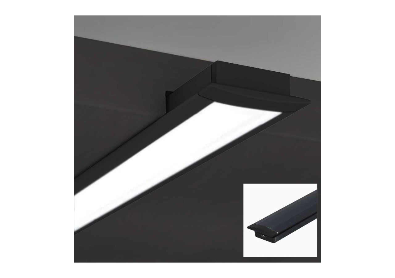 Profilé encastré en aluminium pour bande LED avec diffuseur-23x8mm-2 embouts-2m - KPERF23X8-N - Barcelona LED