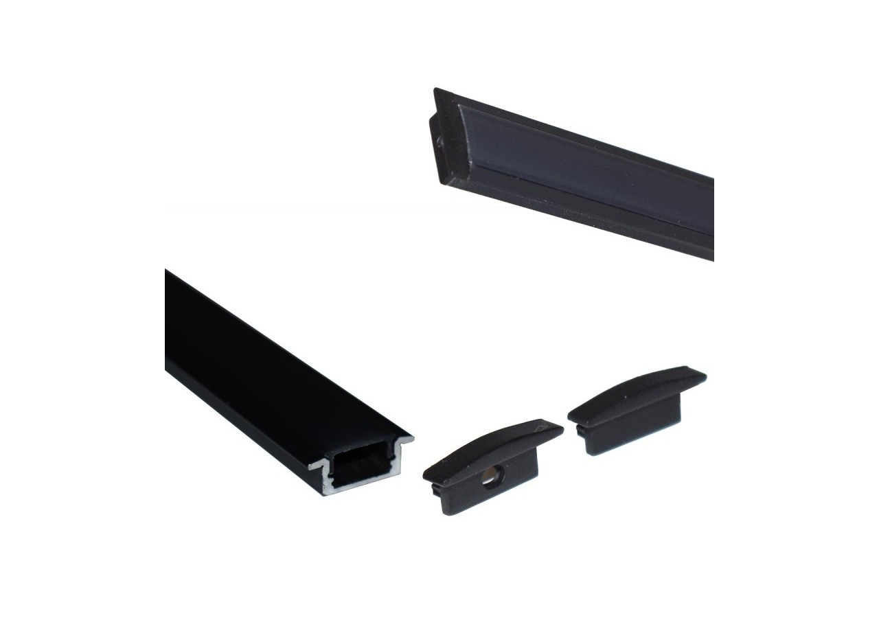 Profilé encastré en aluminium pour bande LED avec diffuseur-23x8mm-2 embouts-2m - KPERF23X8-N - Barcelona LED