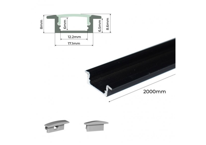 Profilé encastré en aluminium pour bande LED avec diffuseur-23x8mm-2 embouts-2m - KPERF23X8-N - Barcelona LED Profilé encastré en aluminium pour bande LED avec diffuseur-23x8mm-2 embouts-2m - KPERF23X8-N - Barcelona LED