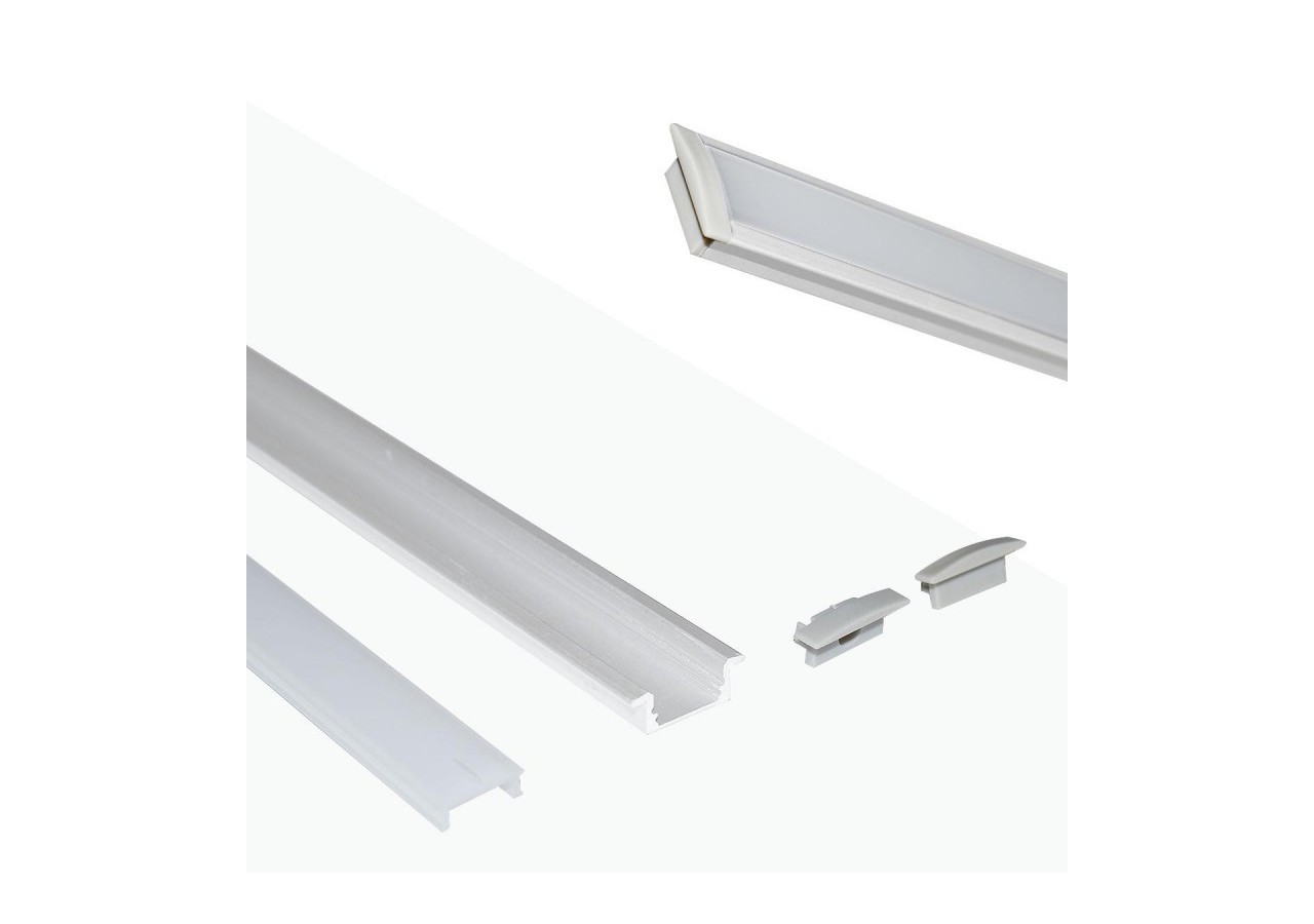 Profilé encastré en aluminium pour bande LED avec diffuseur-23x8mm-2 embouts-2m - KPERF23X8-B - Barcelona LED