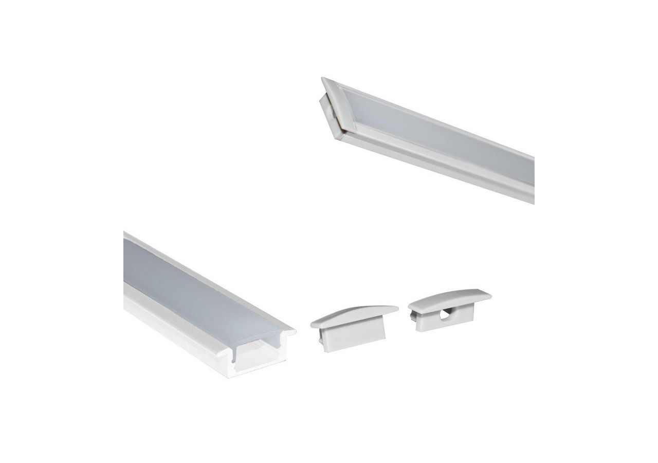 Profilé encastré en aluminium pour bande LED avec diffuseur-23x8mm-2 embouts-2m - KPERF23X8-B - Barcelona LED