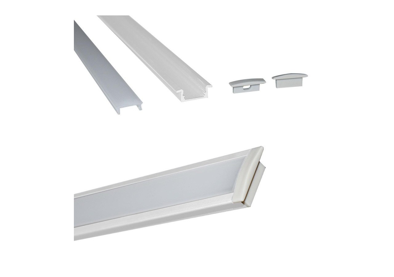 Profilé encastré en aluminium pour bande LED avec diffuseur-23x8mm-2 embouts-2m - KPERF23X8-B - Barcelona LED
