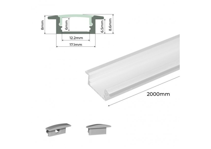 Profilé encastré en aluminium pour bande LED avec diffuseur-23x8mm-2 embouts-2m - KPERF23X8-B - Barcelona LED Profilé encastré en aluminium pour bande LED avec diffuseur-23x8mm-2 embouts-2m - KPERF23X8-B - Barcelona LED