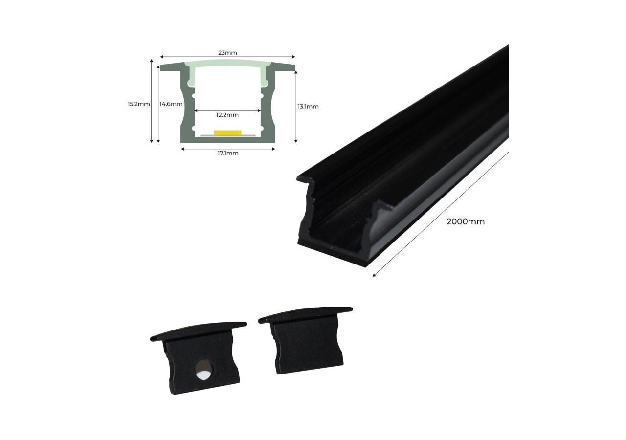 Profilé encastré en aluminium pour bande LED avec diffuseur-23x15mm-2 embouts-2m - KPERF23X15-N - Barcelona LED