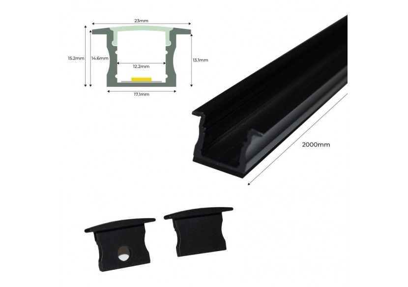 Profilé encastré en aluminium pour bande LED avec diffuseur-23x15mm-2 embouts-2m - KPERF23X15-N - Barcelona LED Profilé encastré en aluminium pour bande LED avec diffuseur-23x15mm-2 embouts-2m - KPERF23X15-N - Barcelona LED