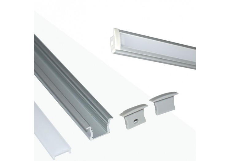 Profilé encastré en aluminium pour bande LED avec diffuseur-23x15mm-2 embouts-2m - KPERF23X15-P - Barcelona LED