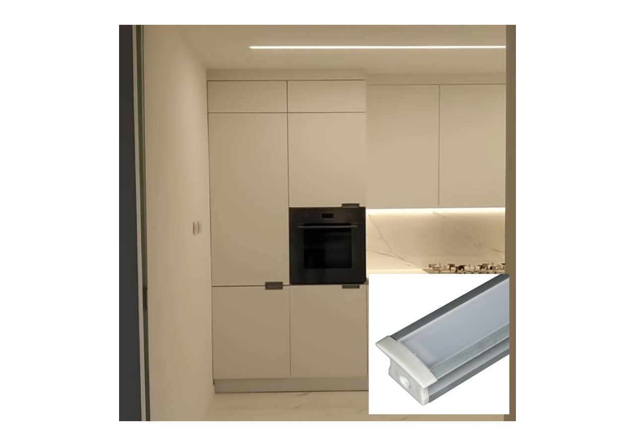Profilé encastré en aluminium pour bande LED avec diffuseur-23x15mm-2 embouts-2m - KPERF23X15-P - Barcelona LED