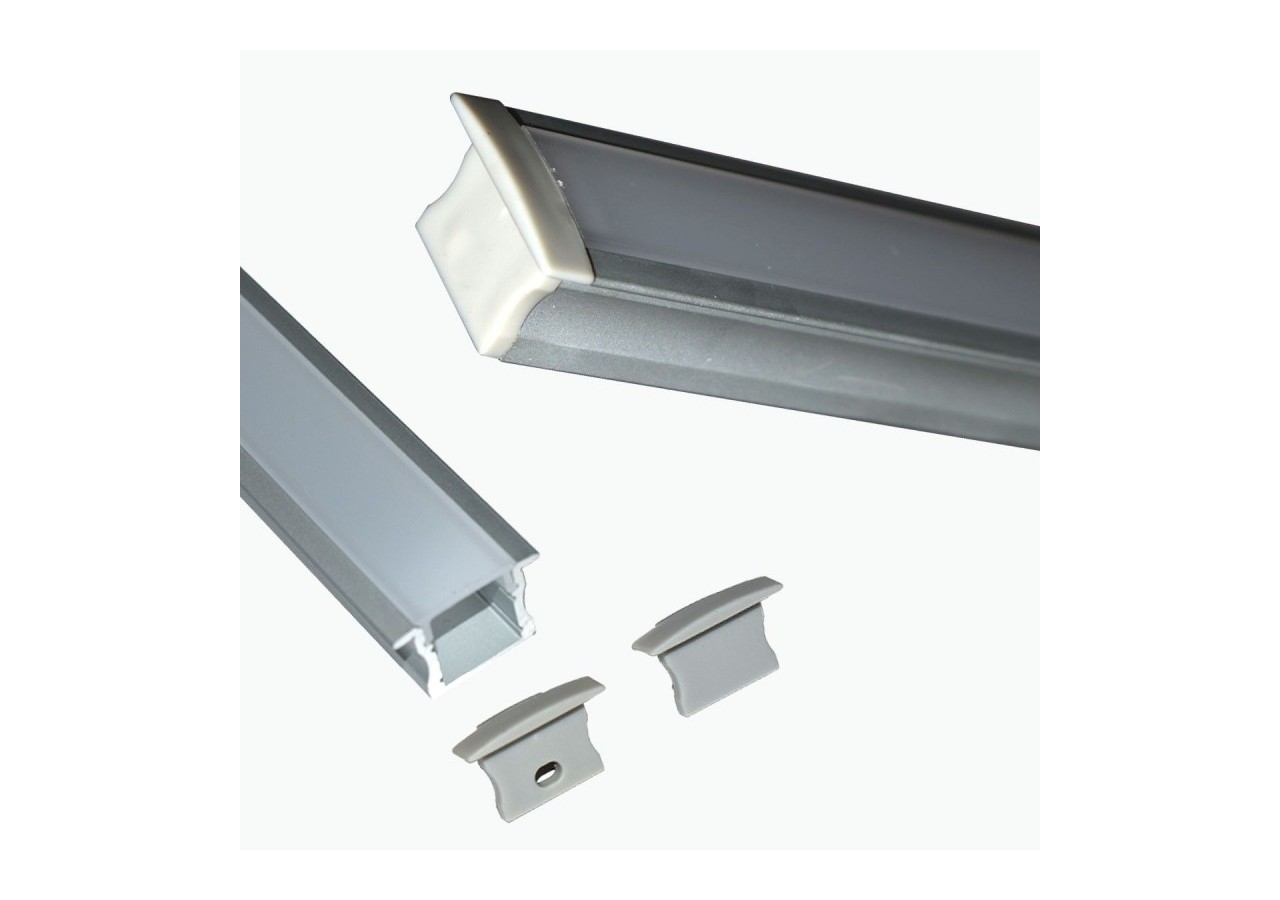 Profilé encastré en aluminium pour bande LED avec diffuseur-23x15mm-2 embouts-2m - KPERF23X15-P - Barcelona LED