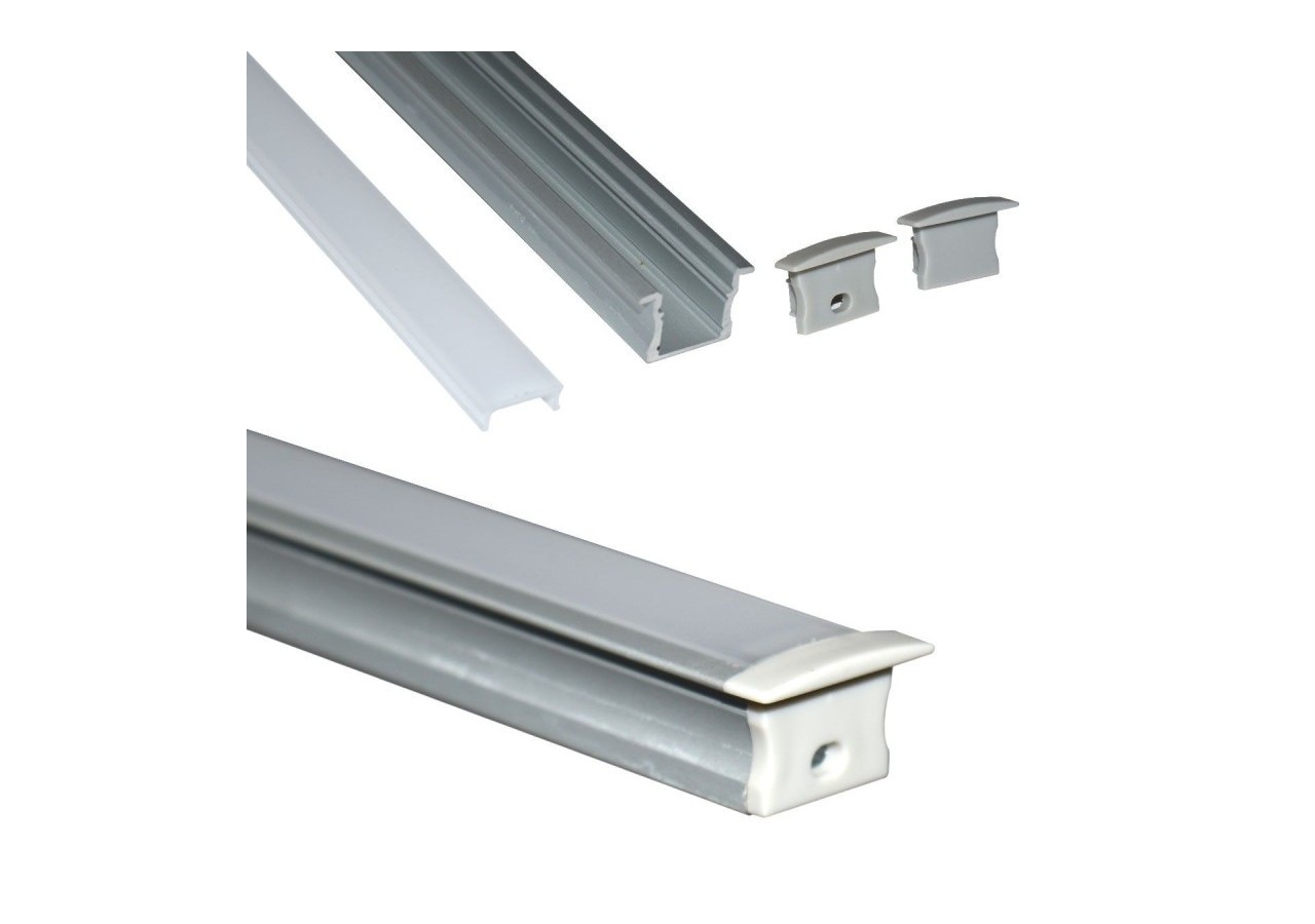Profilé encastré en aluminium pour bande LED avec diffuseur-23x15mm-2 embouts-2m - KPERF23X15-P - Barcelona LED