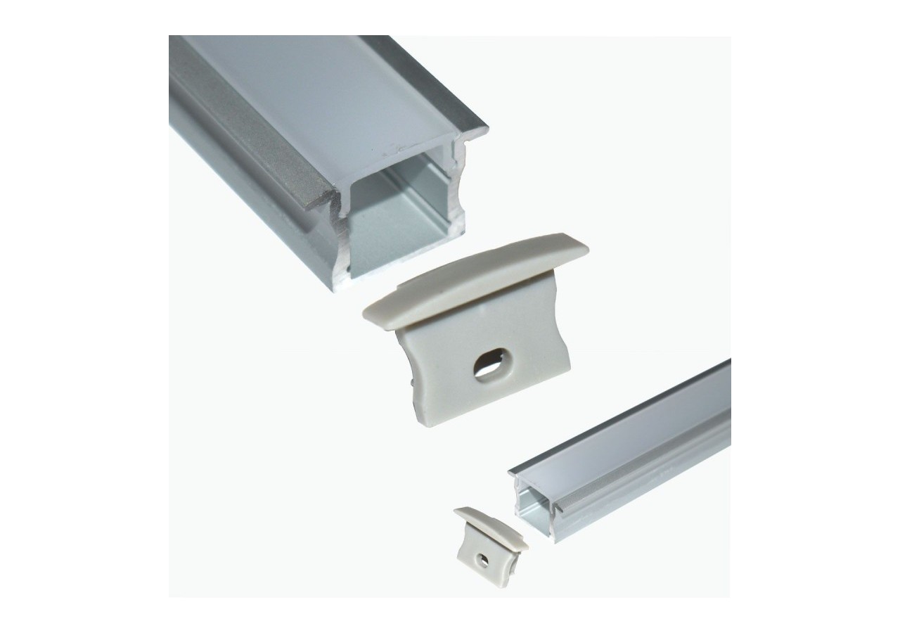Profilé encastré en aluminium pour bande LED avec diffuseur-23x15mm-2 embouts-2m - KPERF23X15-P - Barcelona LED