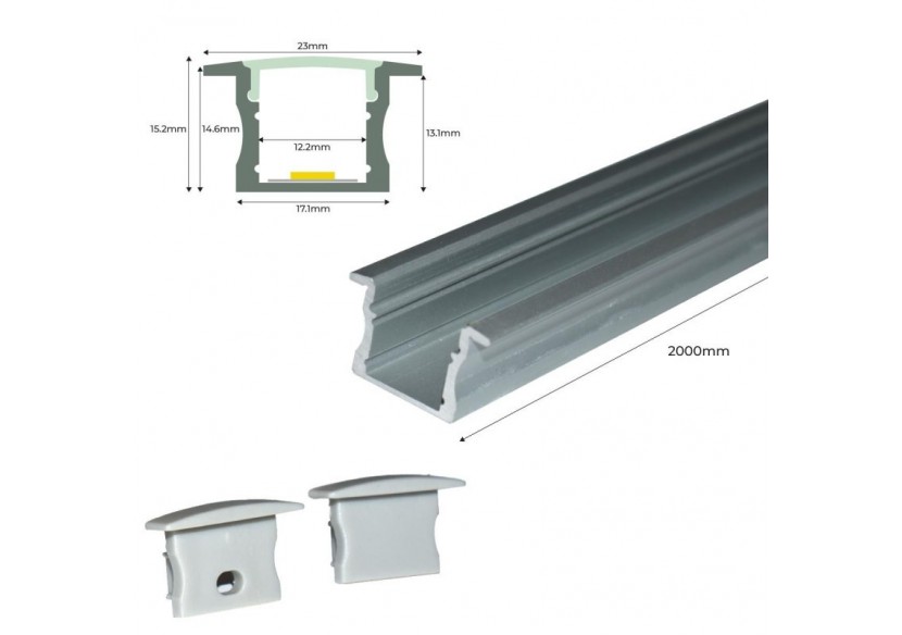 Profilé encastré en aluminium pour bande LED avec diffuseur-23x15mm-2 embouts-2m - KPERF23X15-P - Barcelona LED Profilé encastré en aluminium pour bande LED avec diffuseur-23x15mm-2 embouts-2m - KPERF23X15-P - Barcelona LED