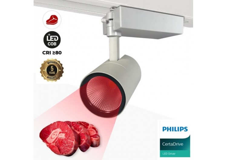 Projecteur LED sur rail monophasé spécial boucherie-Driver intégré Philips CertaDrive-LED COB-40W - B00574-B-CAR - Barcelona LED