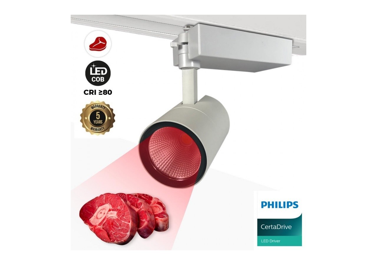Projecteur LED sur rail monophasé spécial boucherie-Driver intégré Philips CertaDrive-LED COB-40W - B00574-B-CAR - Barcelona LED