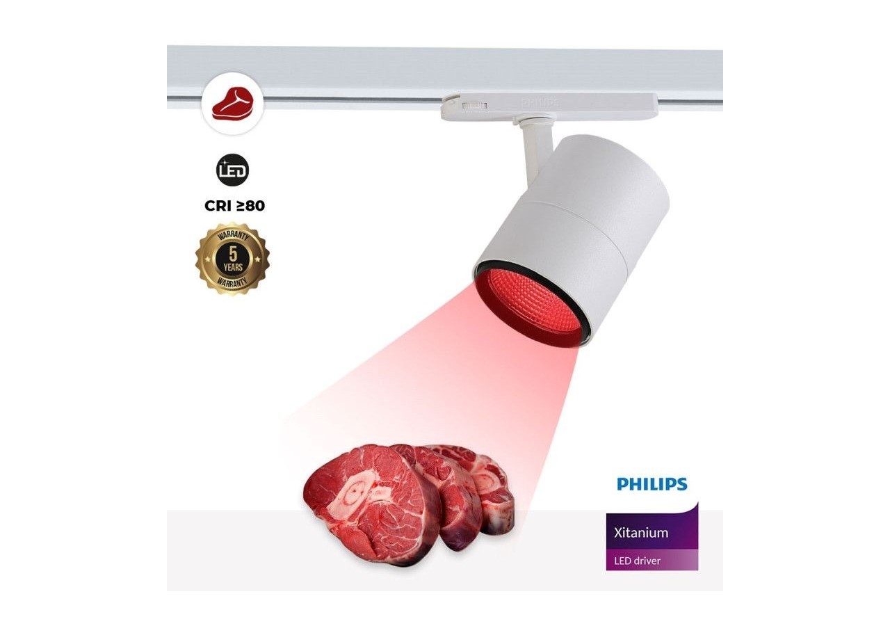 Projecteur LED sur rail triphasé spécial boucherie-Driver intégré Philips Xitanium-LED COB-40W - B00591-B-CAR - Barcelona LED