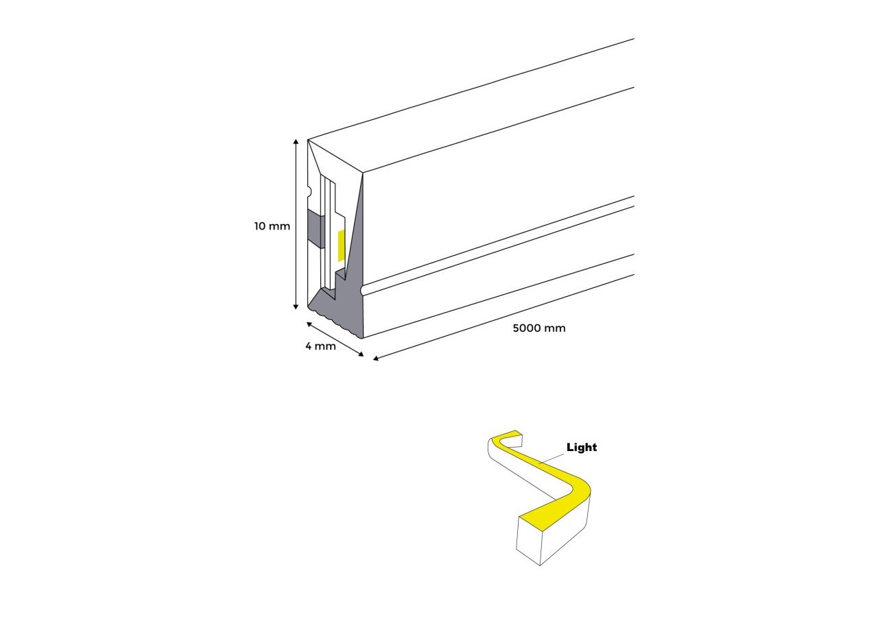 Néon LED flexible 24V/DC 4x10mm-5m-Kit complet-IP67-11W/m-À courbure latérale - N410-5M-180 - Barcelona LED