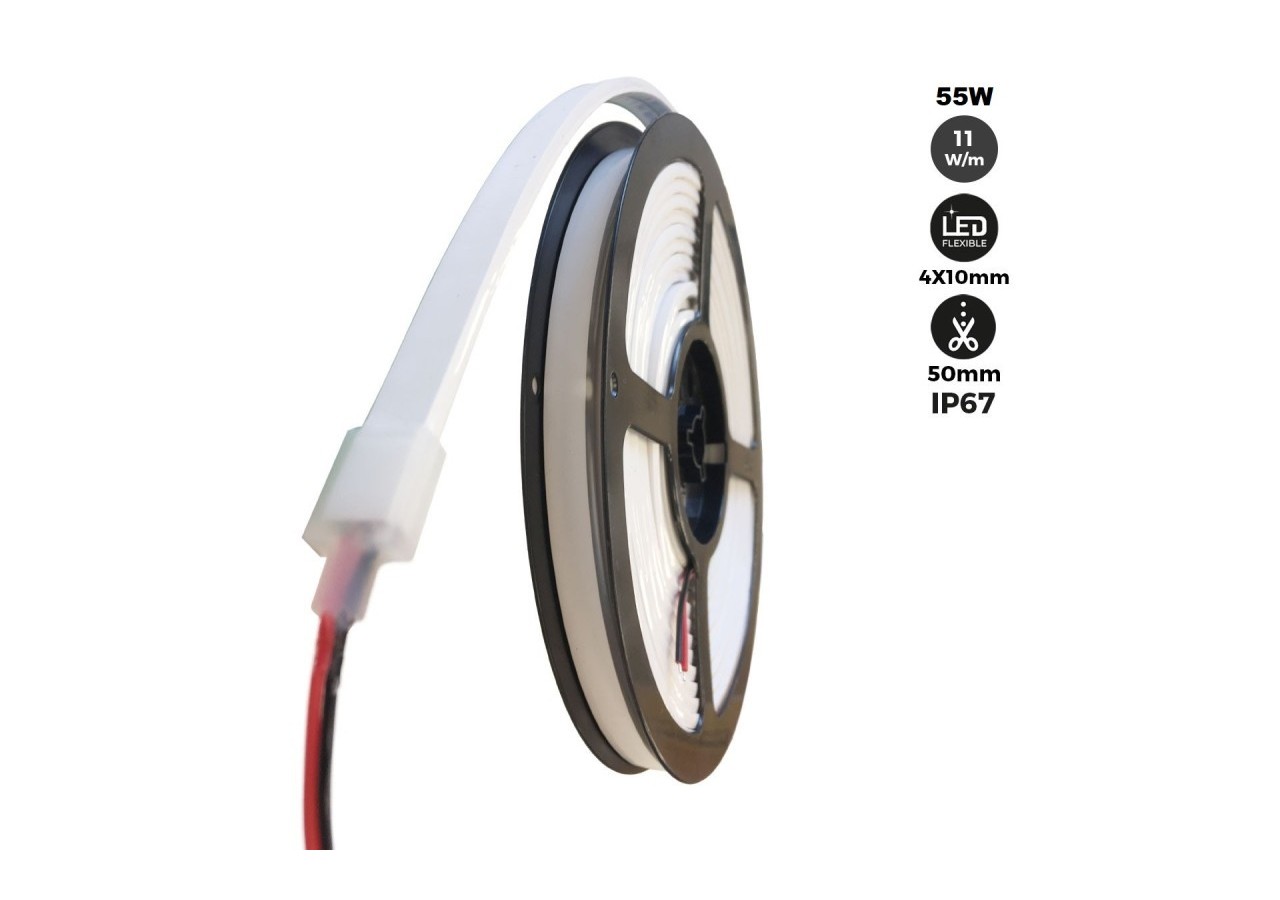 Néon LED flexible 24V/DC 4x10mm-5m-Kit complet-IP67-11W/m-À courbure latérale - N410-5M-270 - Barcelona LED