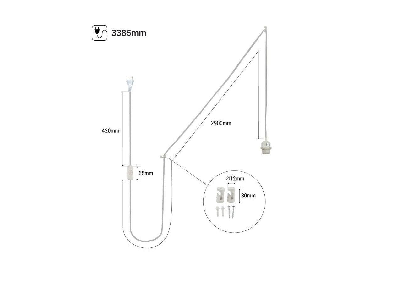 Douille E27 avec câble PVC, interrupteur et prise - K17-C-B - Barcelona LED