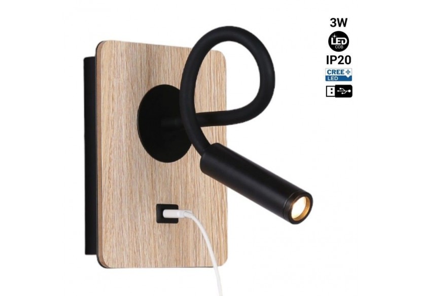 Applique liseuse flexible avec port USB "LONDON USB"-Puce CREE-3W - LN1511-USB-N - Barcelona LED Applique liseuse flexible avec port USB "LONDON USB"-Puce CREE-3W - LN1511-USB-N - Barcelona LED