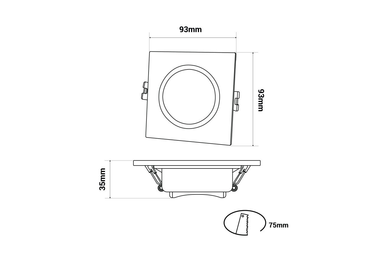 Collerette carrée pour ampoule GU10/ MR16-Diffuseur opale-Coupe diamètre 75-80 mm-IP54 - B999-C-B - Barcelona LED